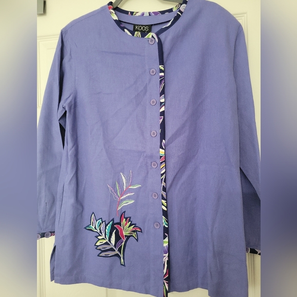 KOOS of Course Women Embellished Jacket Purple Sz Small Linen Blend Jacket Artsy - Picture 1 of 4